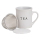 Teebecher TEA aus wei&szlig;er Keramik mit Metall Sieb